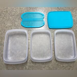 Tupperware Teal 5 piece Stackable Deli containers